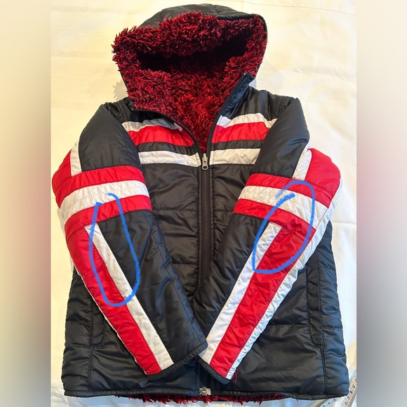 Boy Spyder Red/White/Black Reversible Hooded Ski Jacket with Shaggy Fleece - Picture 15 of 16